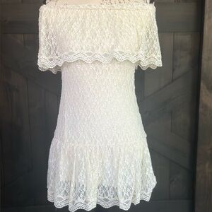 Ivory Lace Off-Shoulder Midi Dress with Liner & Double Layer Lace Breast NWOT